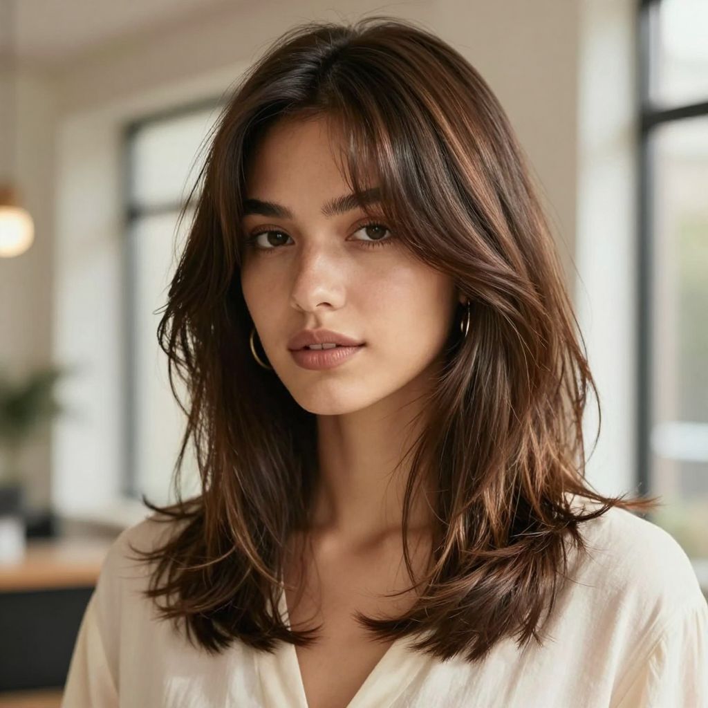 Curtain Bangs with Glossy Layers