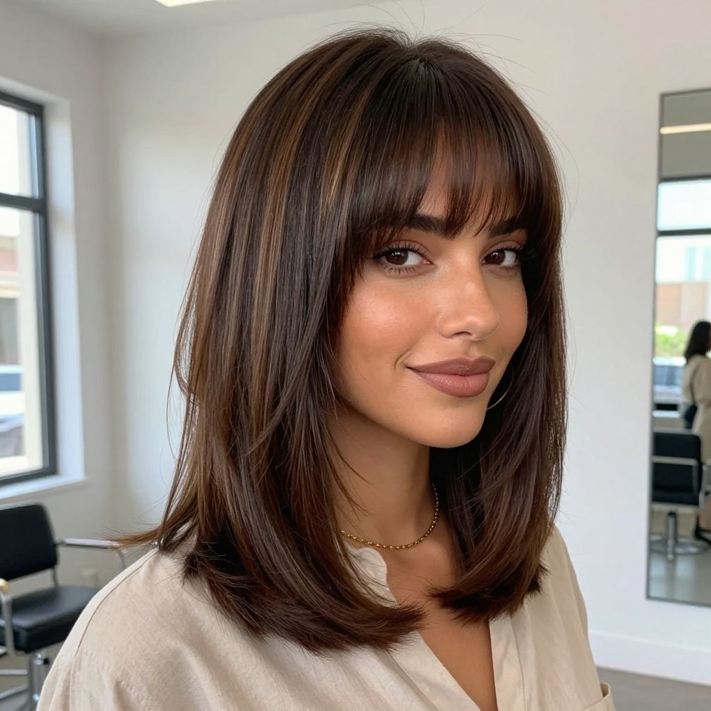 Half-Up Half-Down with Blunt Bangs