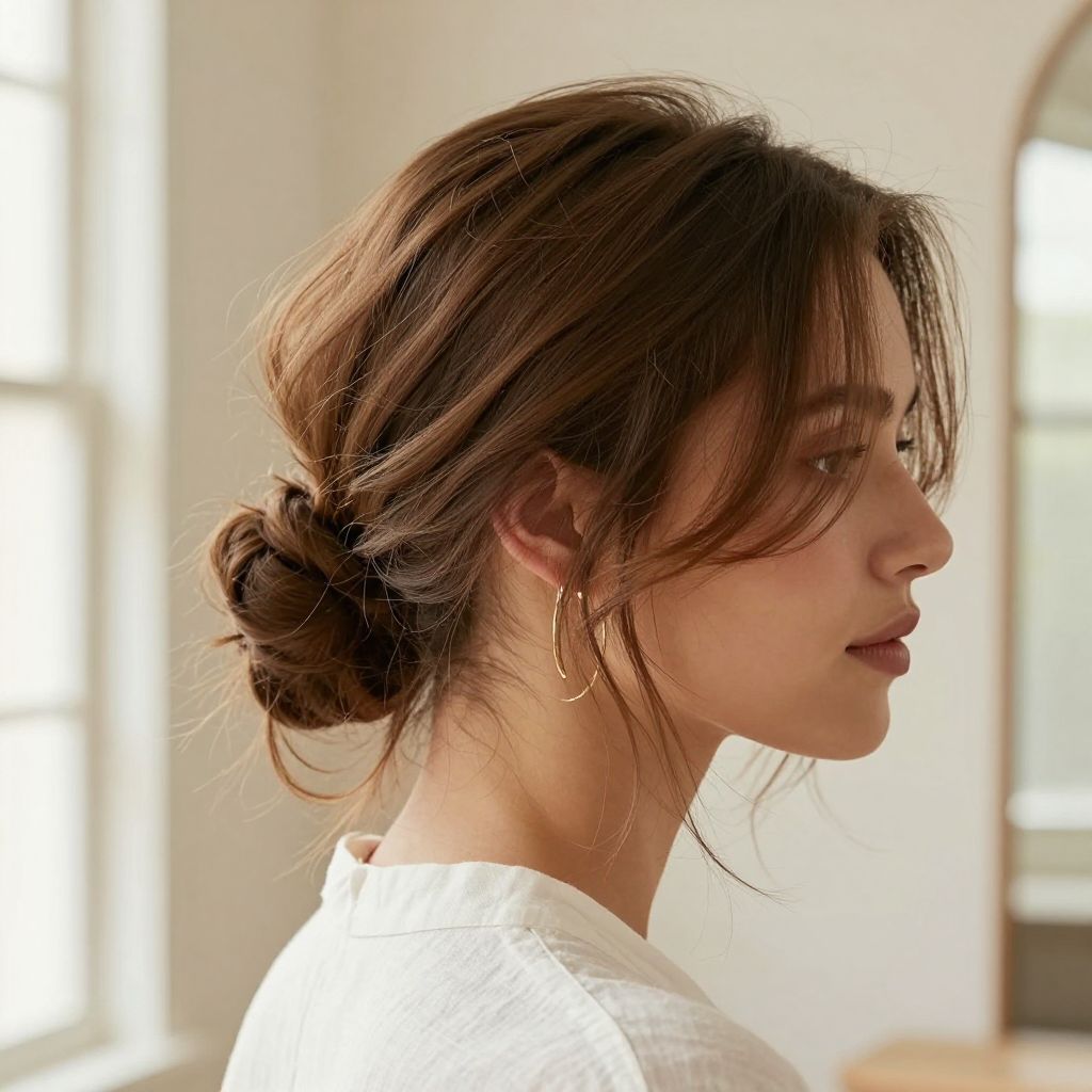Messy Low Bun with Face-Framing Layers