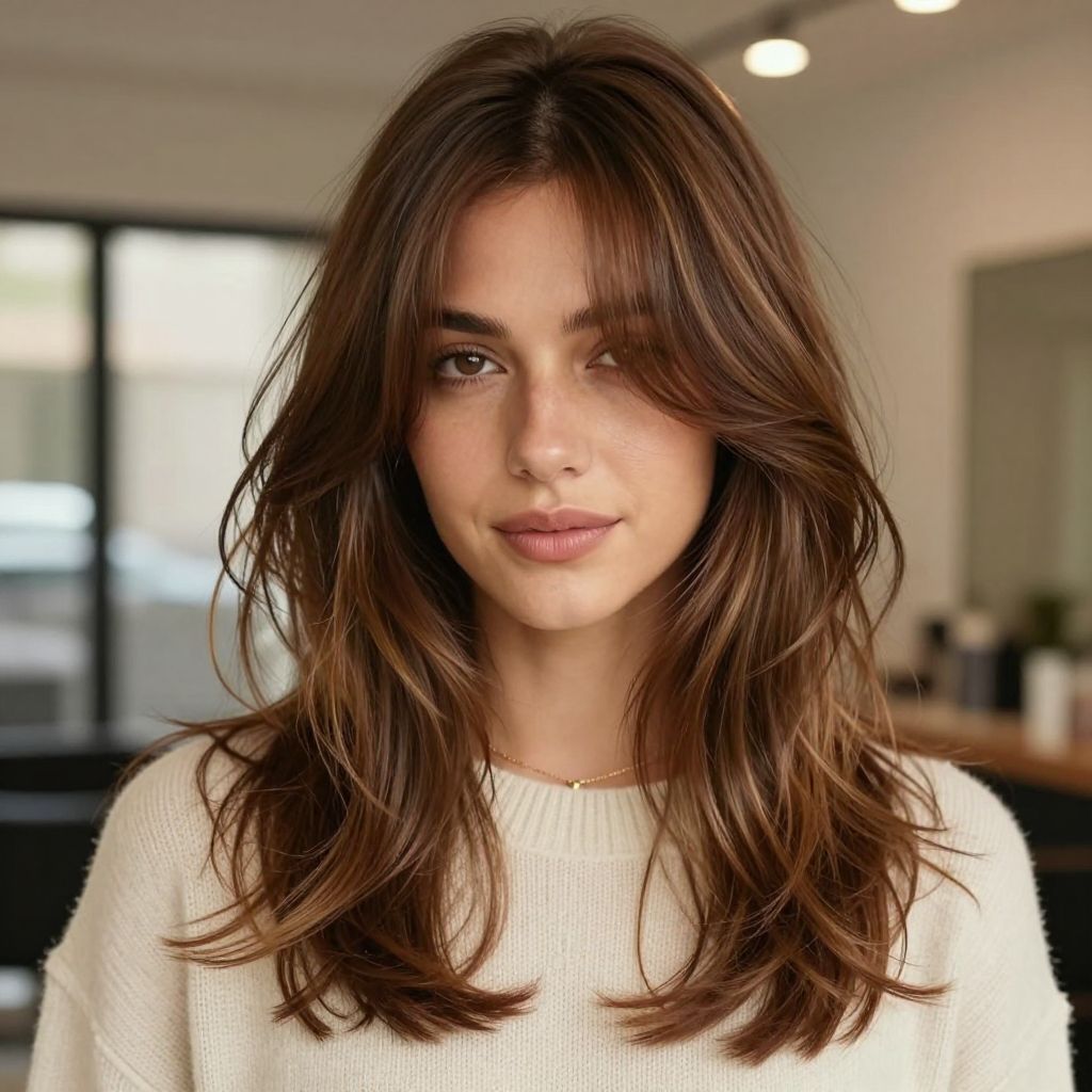 Curtain Bangs with Layered Medium Hair