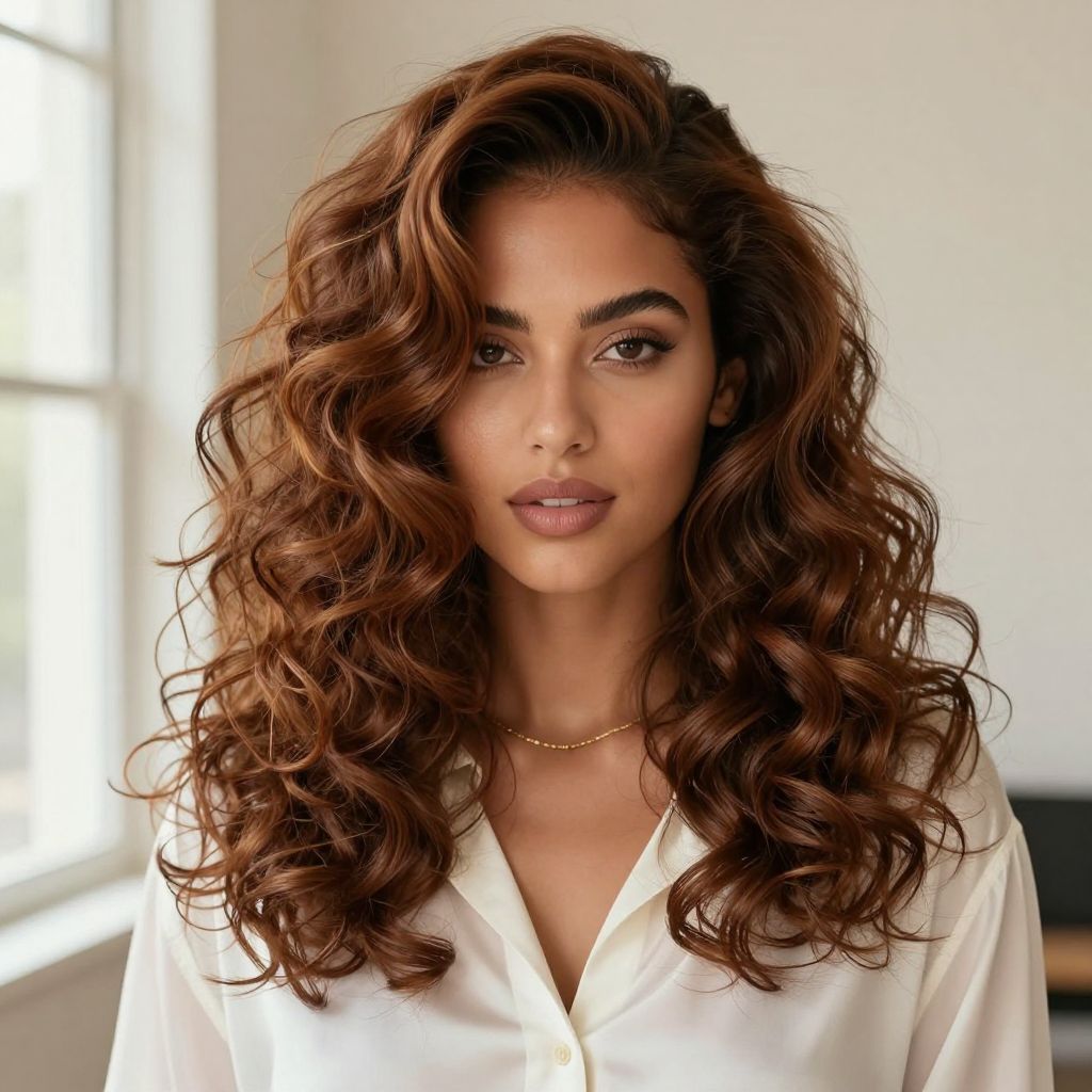 Voluminous Curls With Side Part
