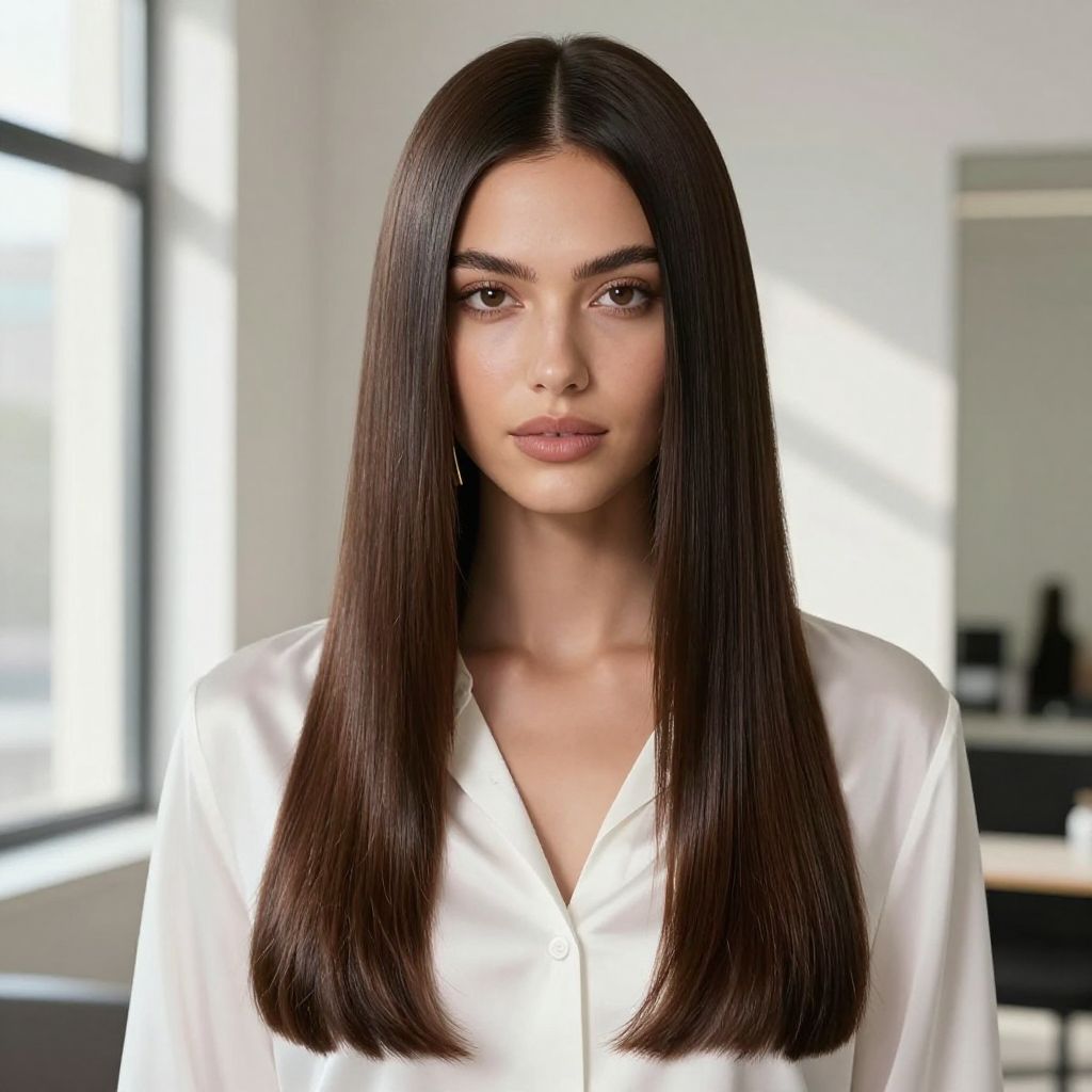 Center-Parted Sleek Long Hair