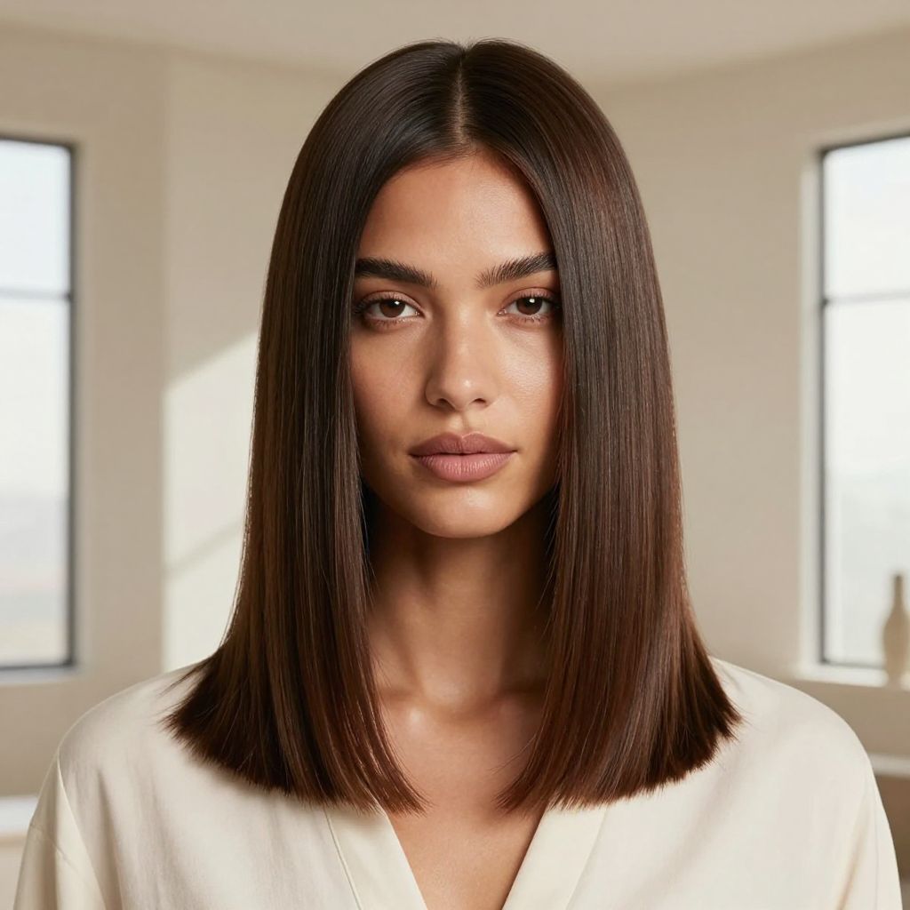 Sleek Blunt Cut with Center Part