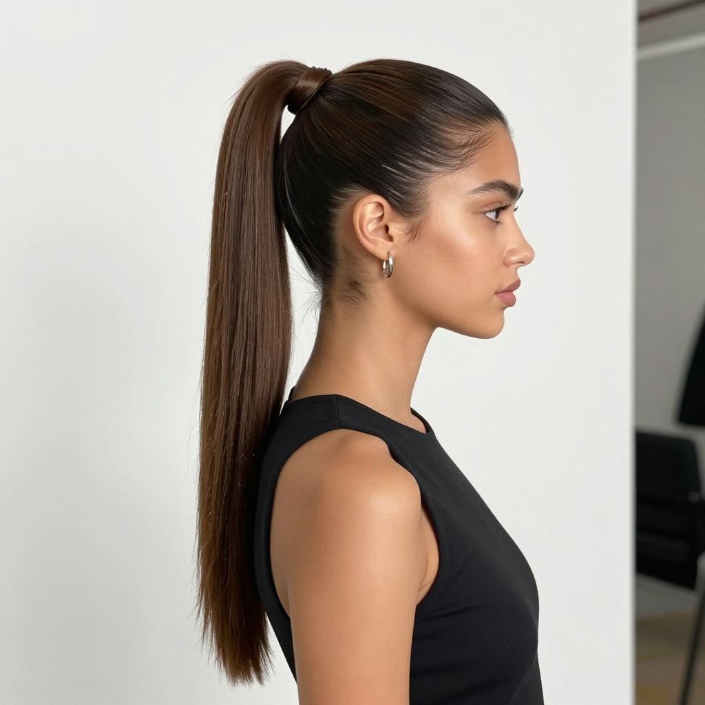 Sleek High Ponytail with a Wrapped Base