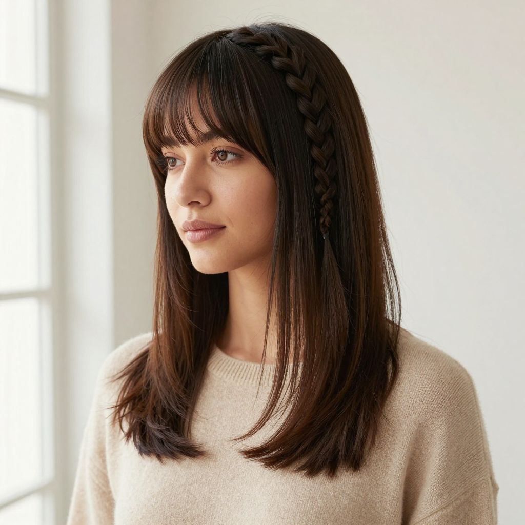 Half Braid with Curtain Bangs