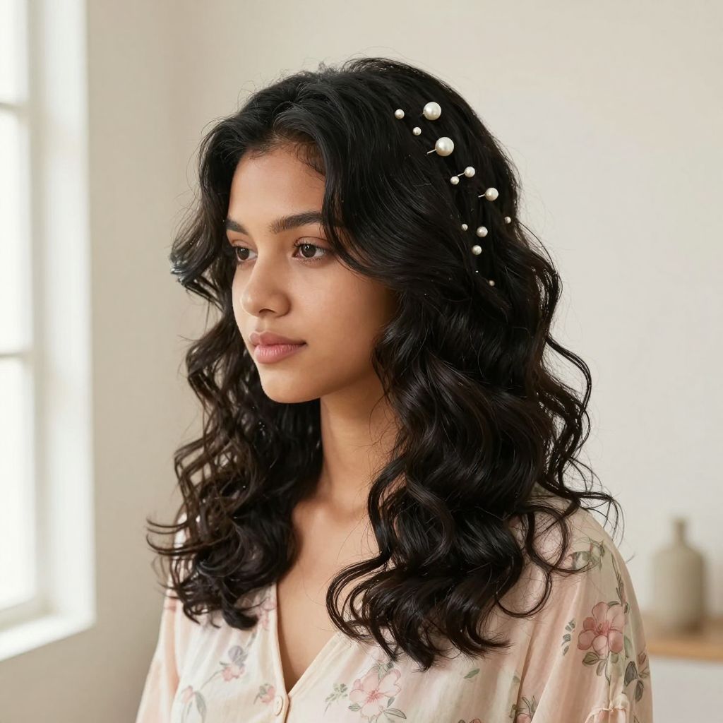 Soft Curls with Pearl Pins