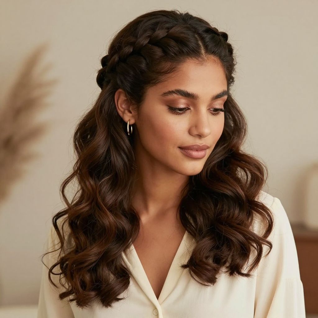 Half-Up Crown Braid with Curly Ends