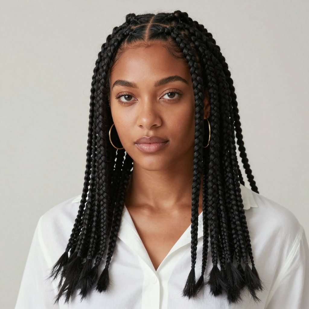 Zigzag Part Half-Up Box Braids