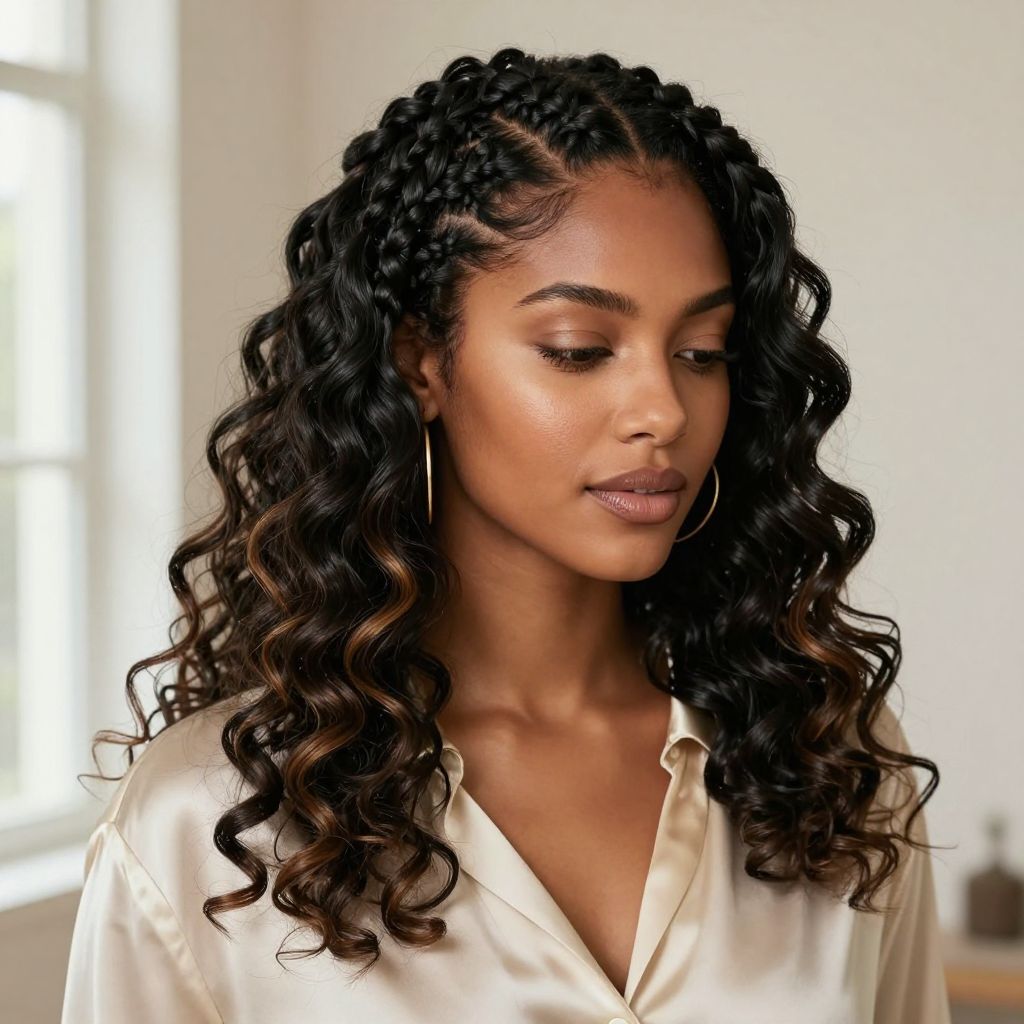 French Braided Half-Up with Loose Natural Curls