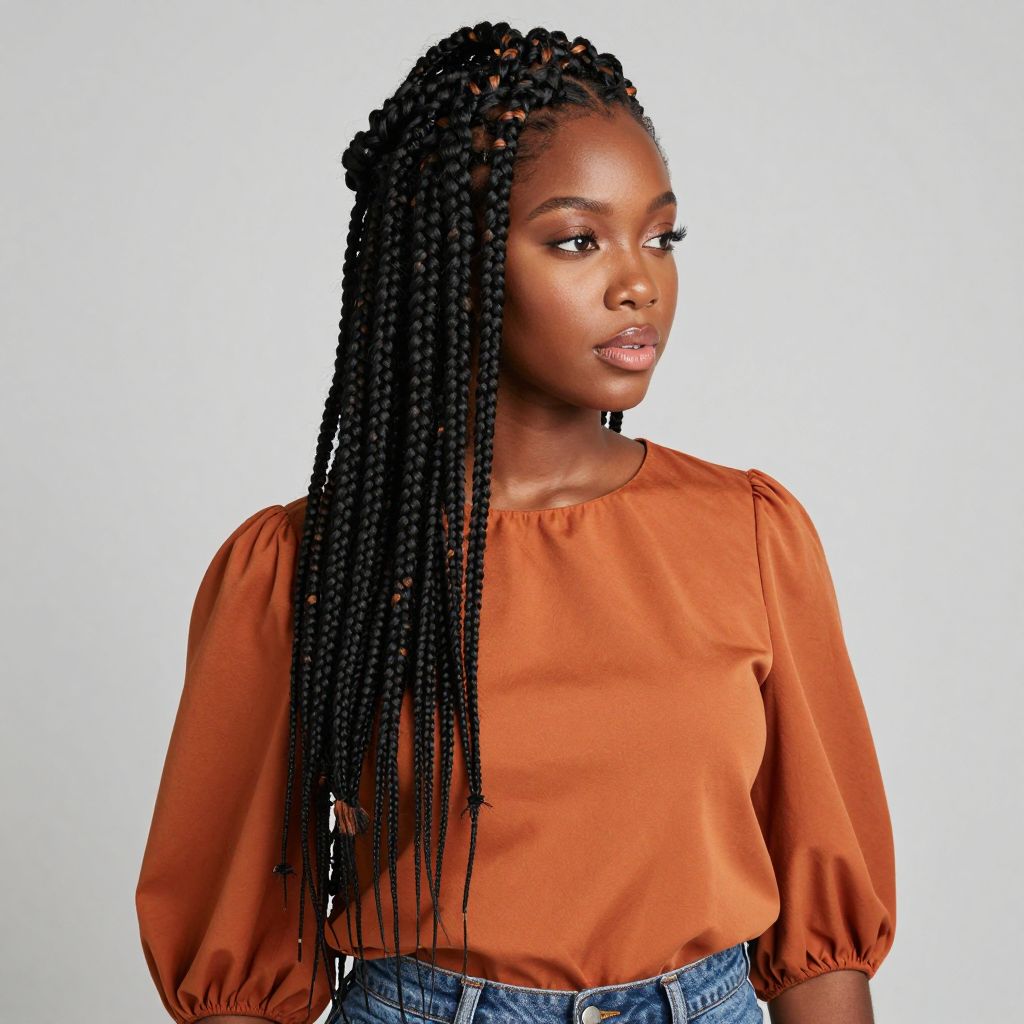 Side Swept Box Braids Half Updo