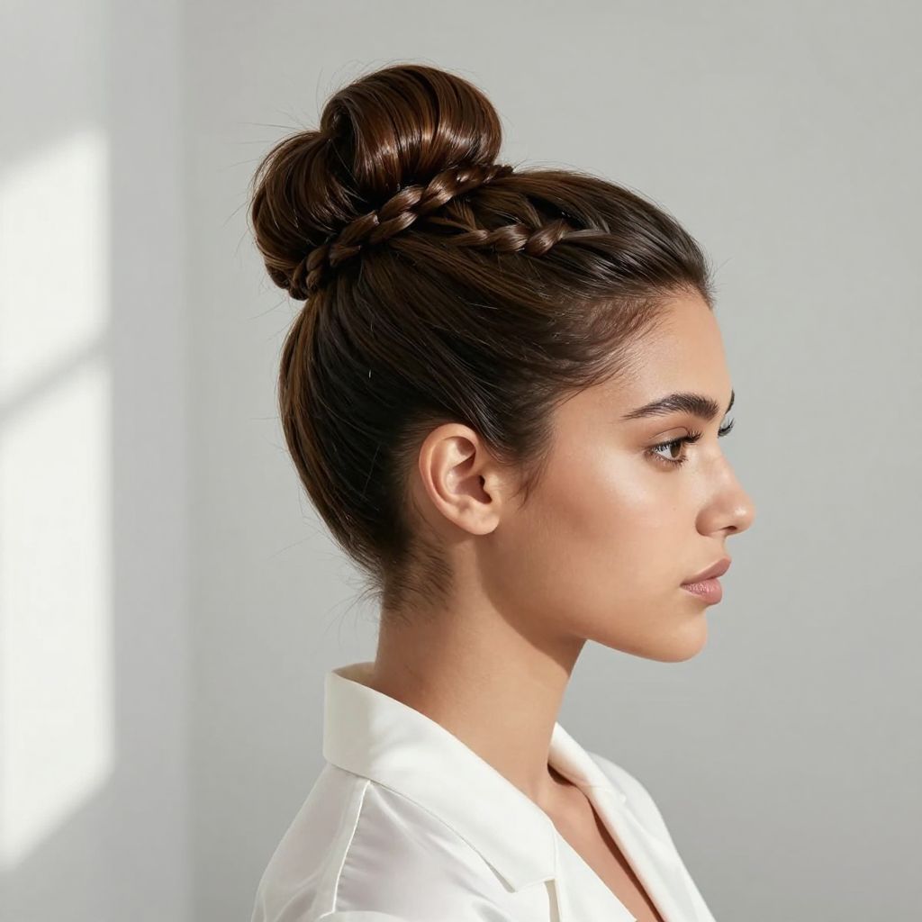 Sleek High Bun with Braided Accents