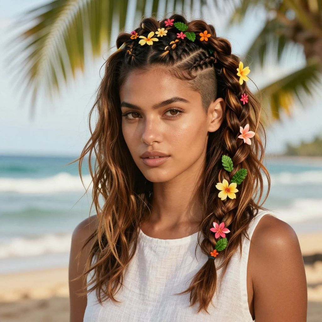 Braided Mohawk with Floral Embellishments