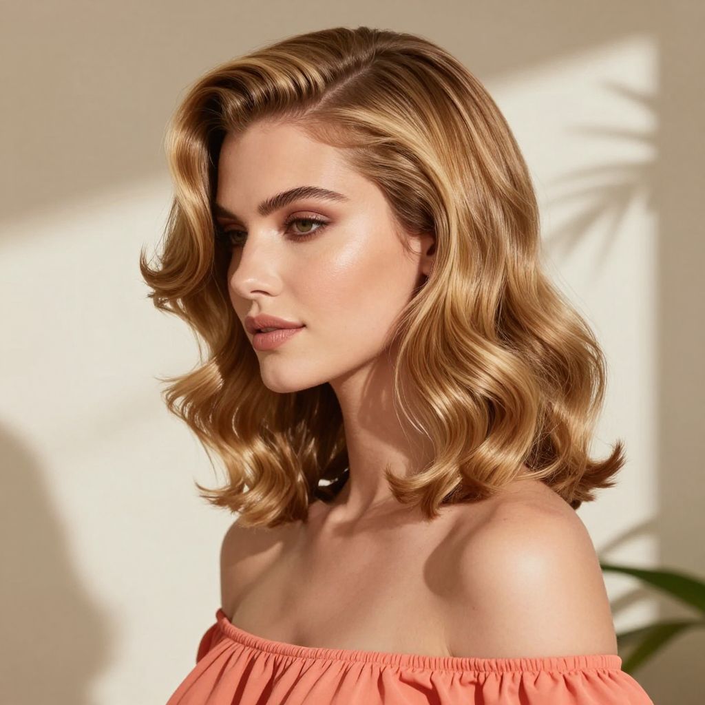 Side Swept Finger Waves with Tropical Glow