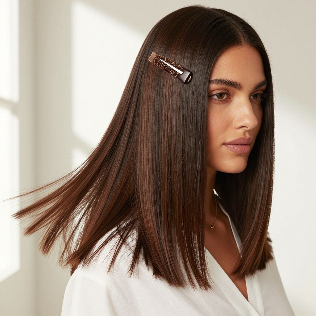 Long Straight Hair with Coconut Shell Barrettes