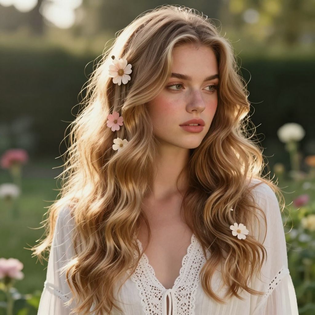 Natural Loose Waves with Flower Clips