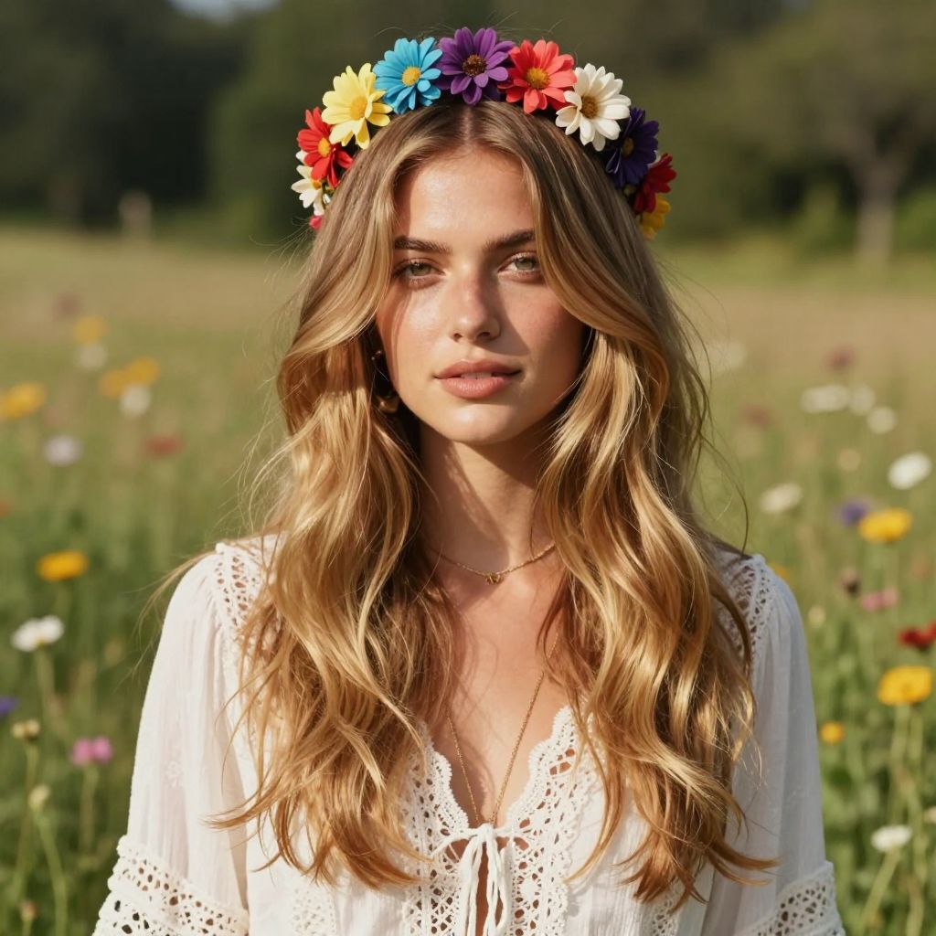 Flower Power Headband with Loose Hair
