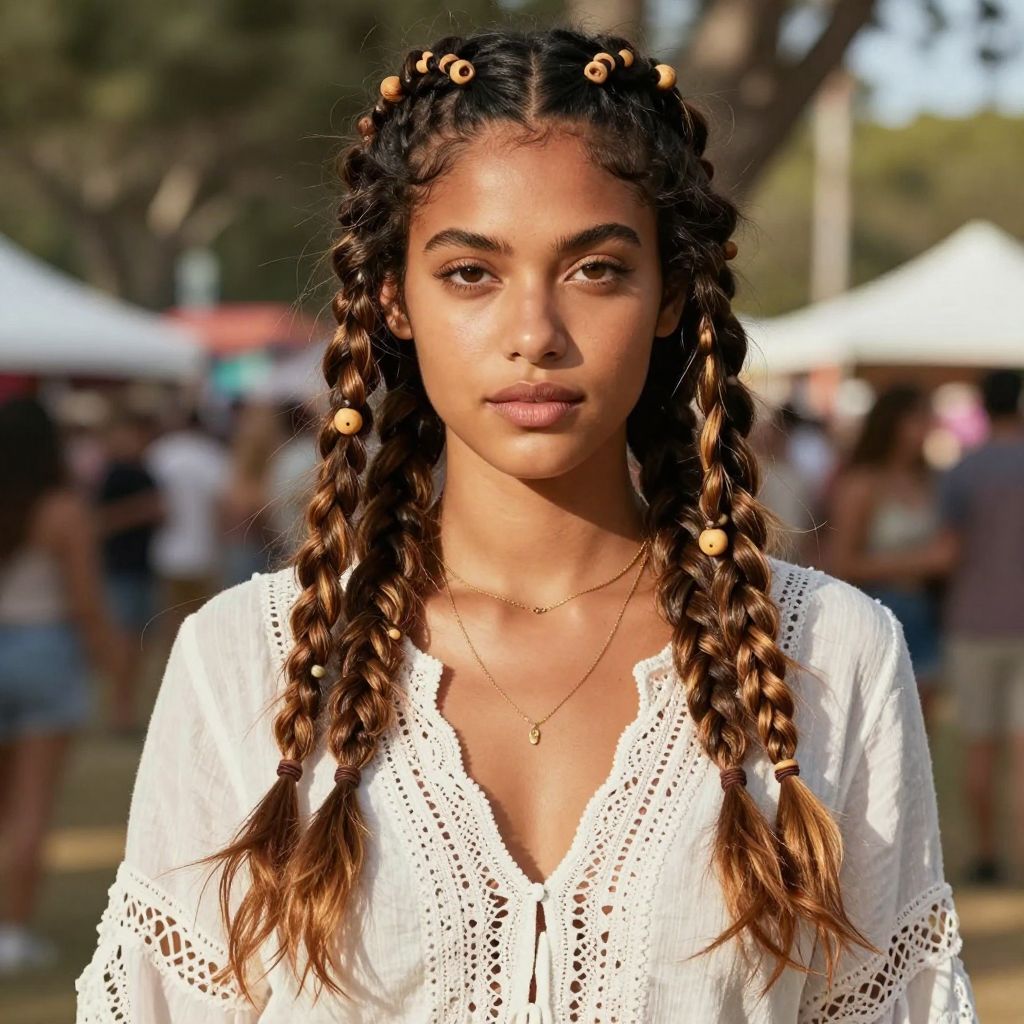 Braided Pigtails with Beads