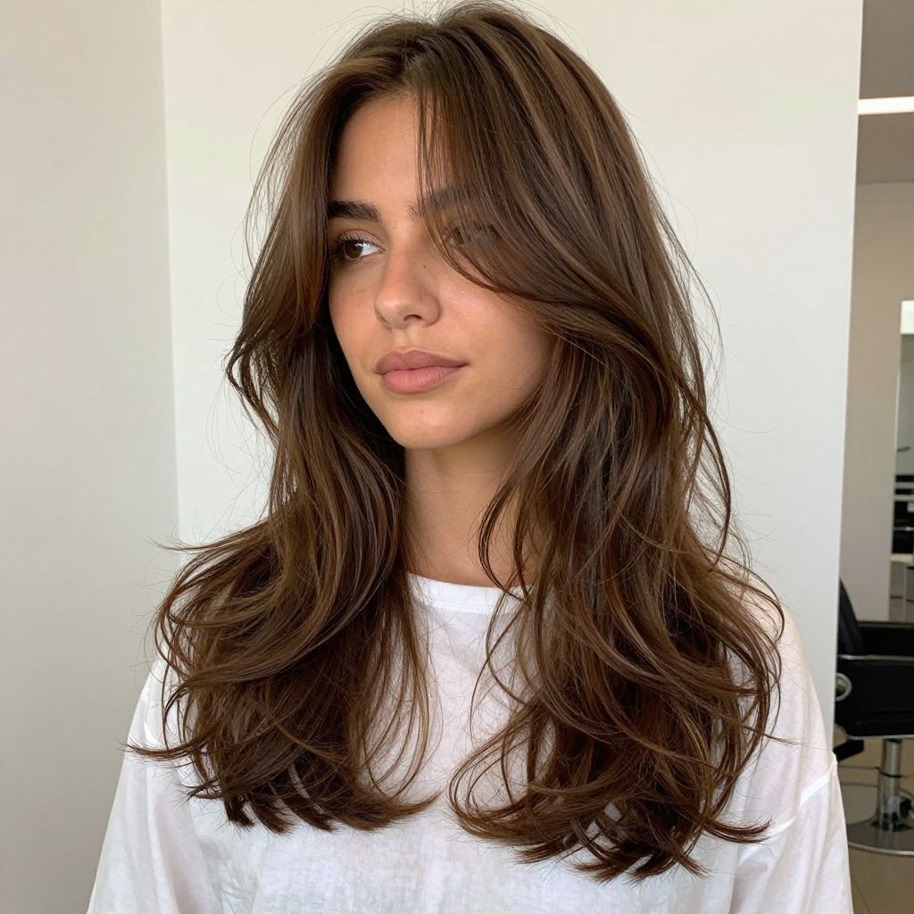 Textured Curtain Bangs with Loose Waves