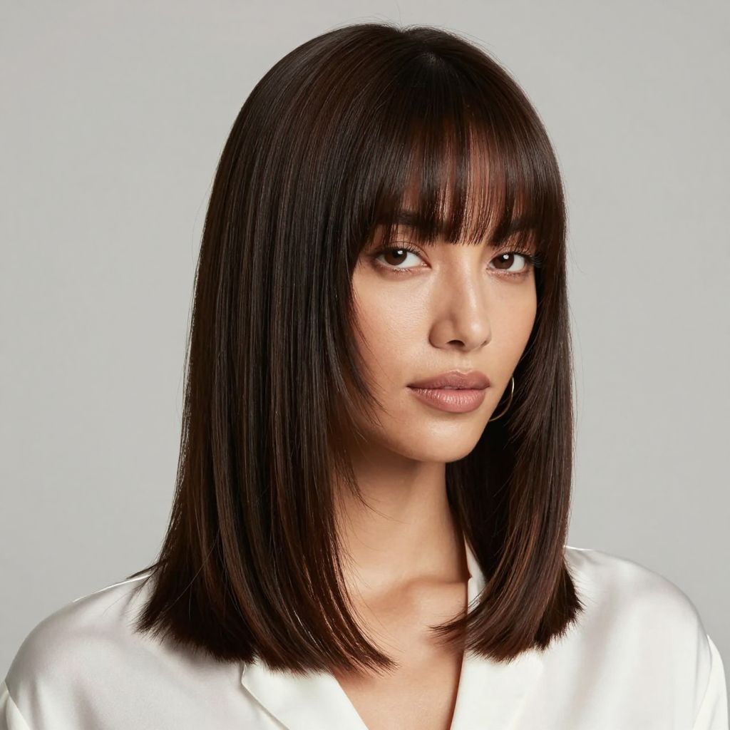Sleek Straight Hair with Blunt Bangs