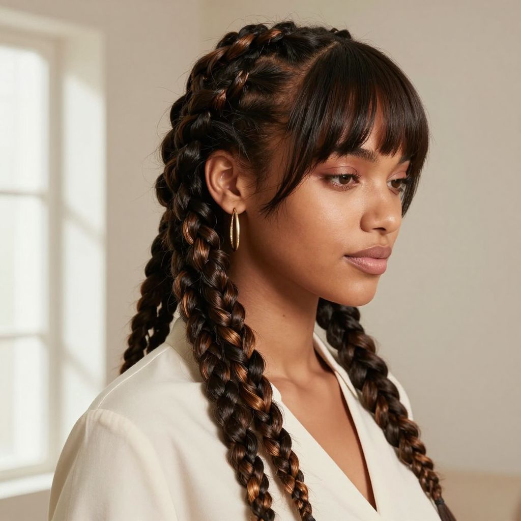 Jumbo Box Braids with Side-Swept Bangs