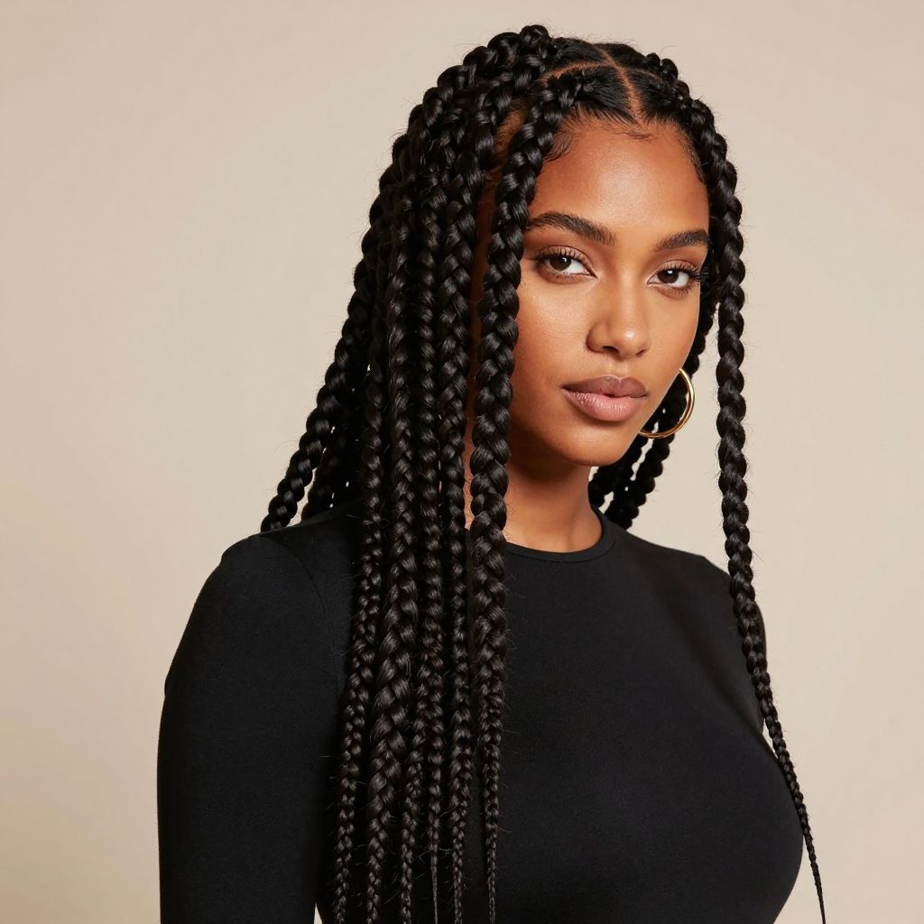 Jumbo Box Braids with Deep Side Part