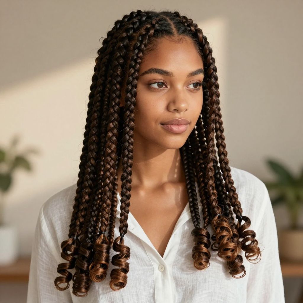 Jumbo Box Braids with Curly Ends