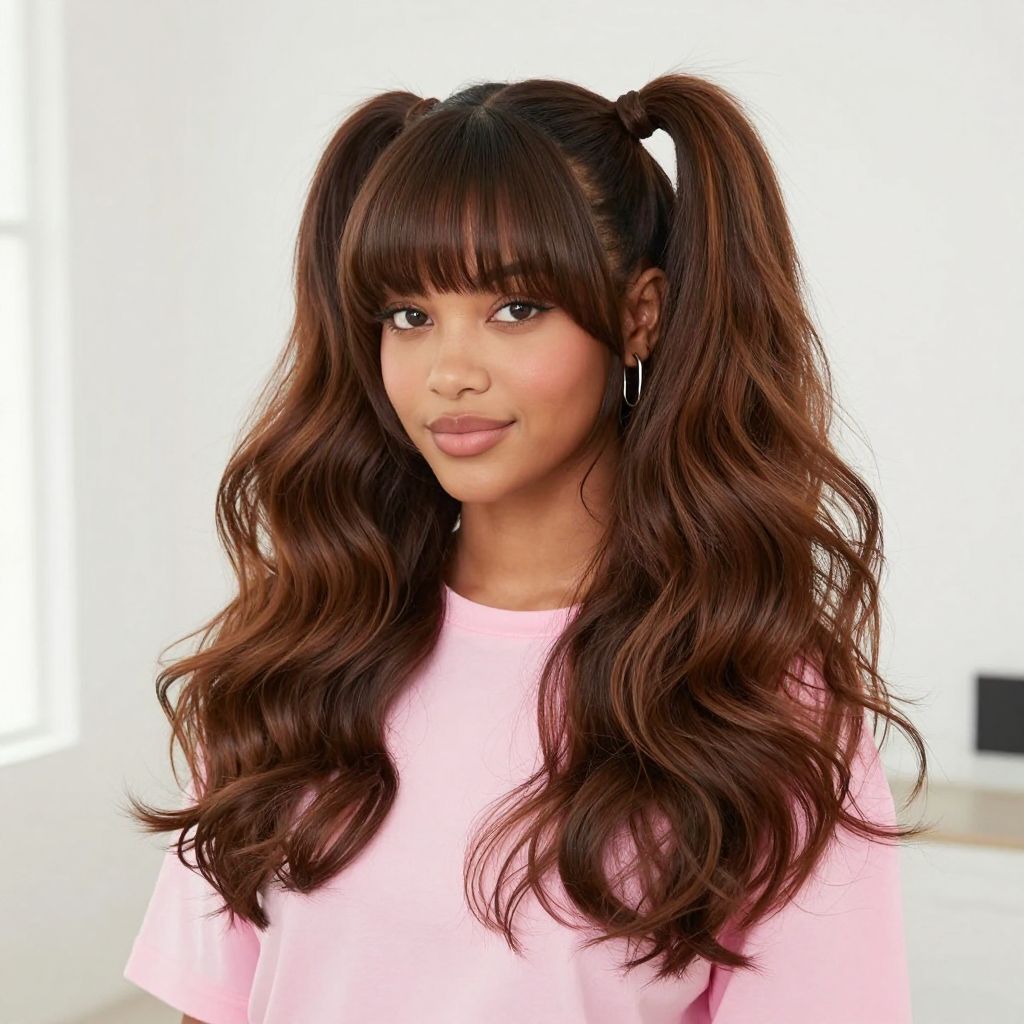 Puffy Twin Tails with Blunt Bangs