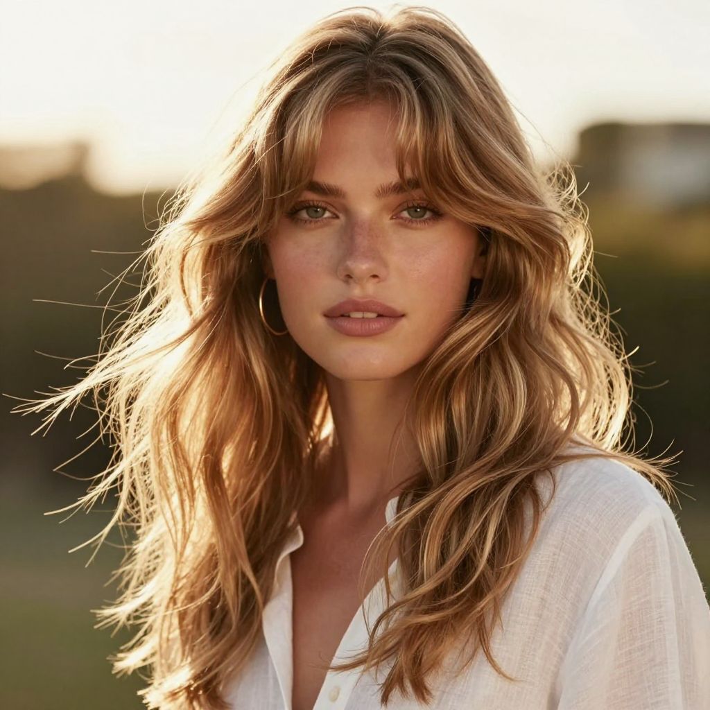 Wispy Long Bangs with Beachy Waves