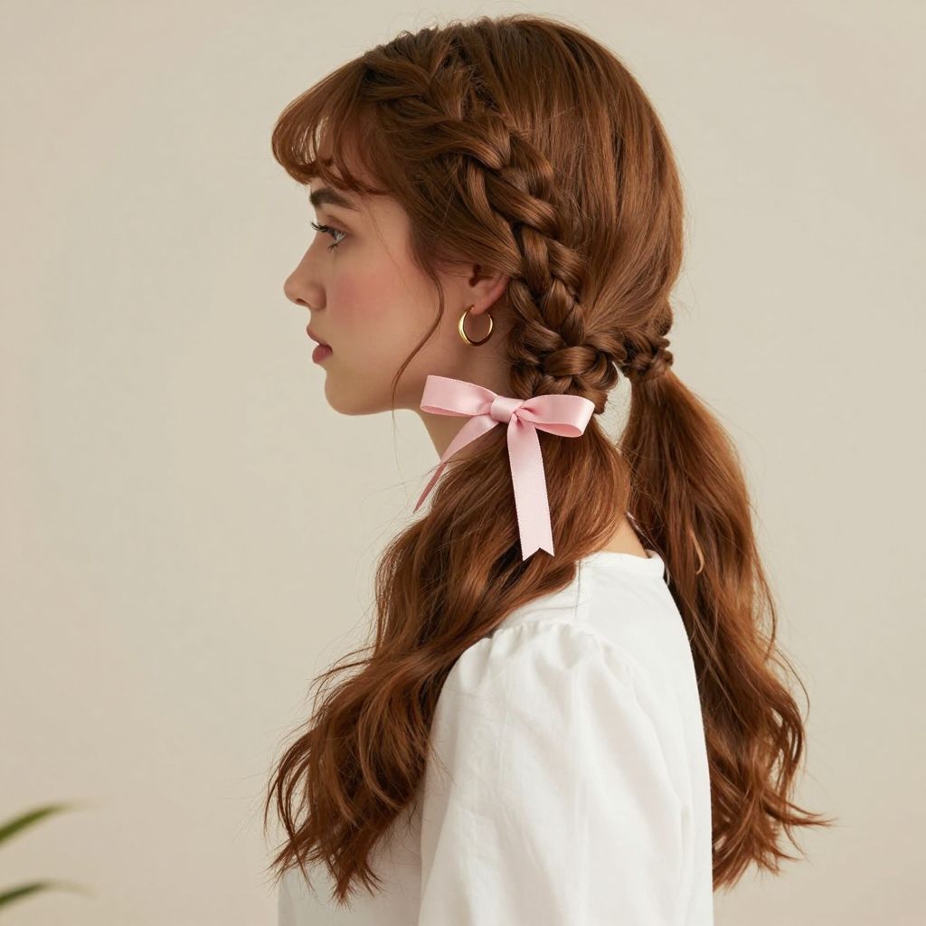 Braided Side Ponytail with Ribbon Accent