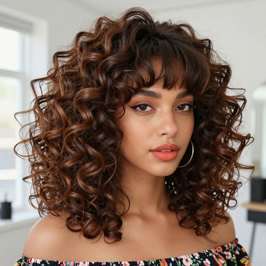 Baby Bangs with Voluminous Curls