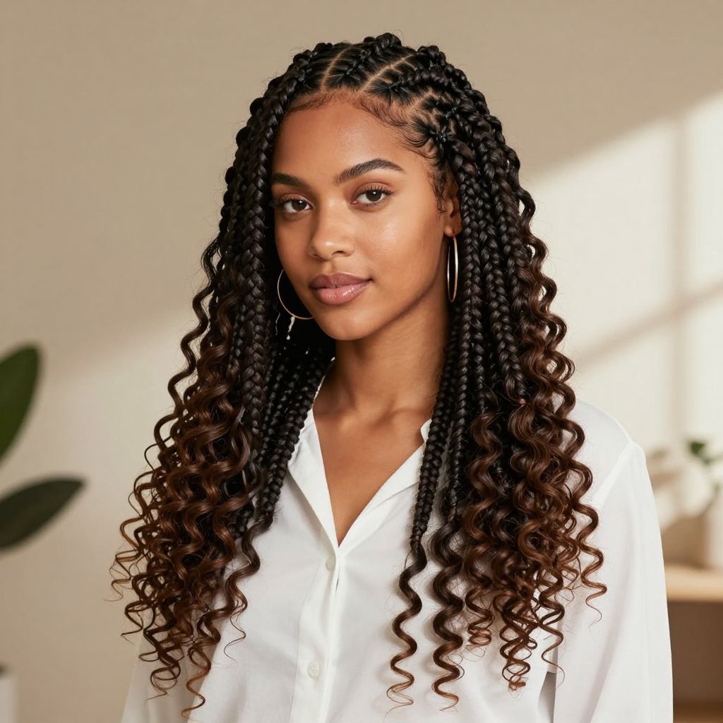 Knotless Braids with Twists and Curls Combo