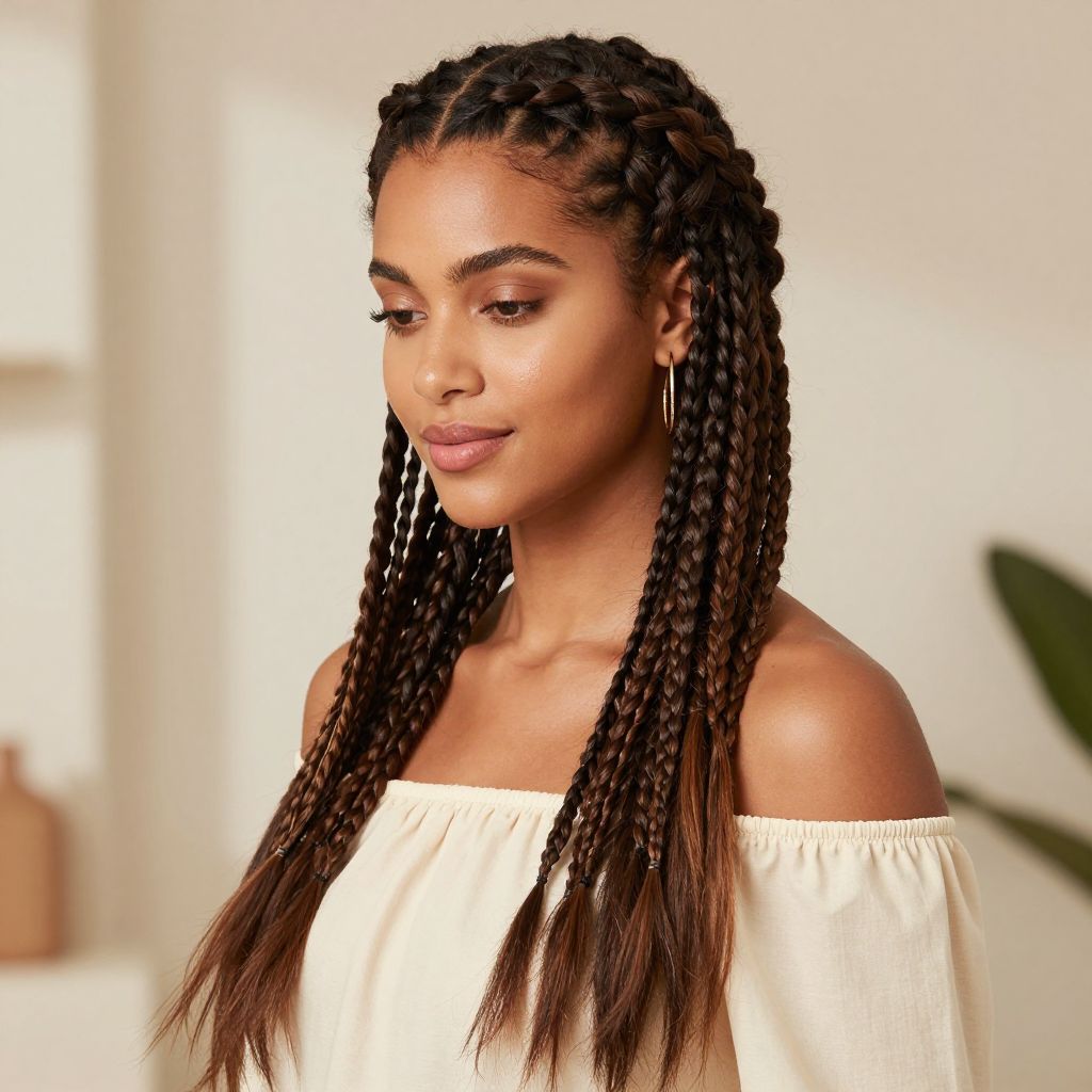 Braided Crown with Loose Knotless Braids