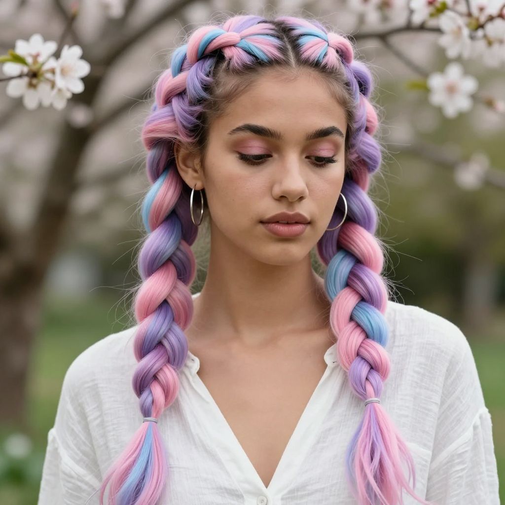 Multi-Colored Pastel Knotless Braids