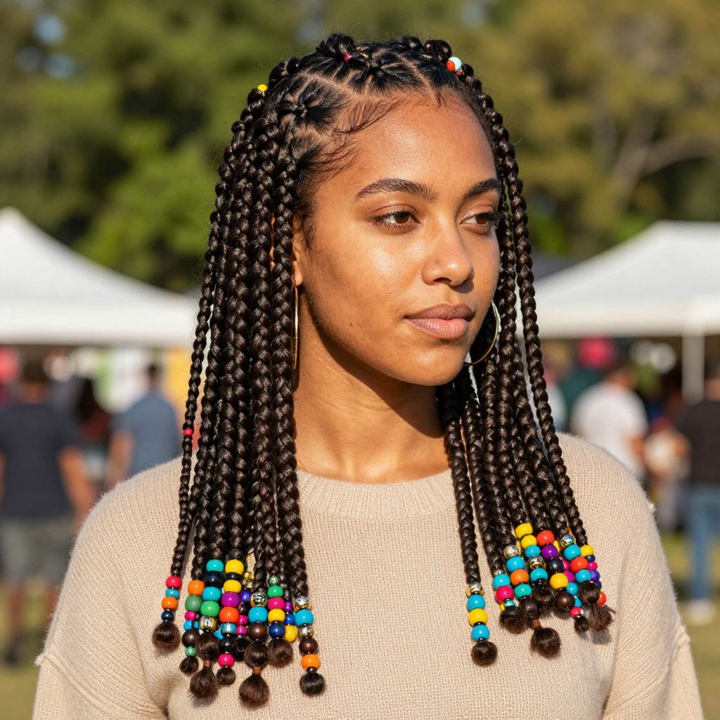 Knotless Braids with Beaded Accents