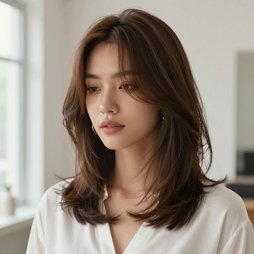 Soft Curtain Bangs with Medium Layers