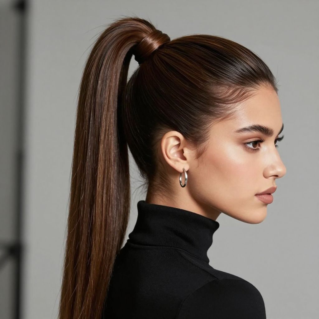 Sleek High Ponytail with Volume at the Crown