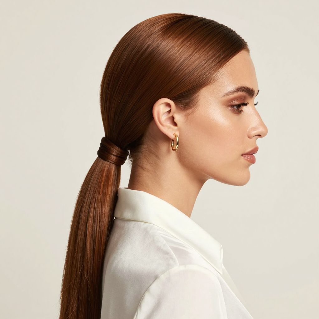 Sleek Low Ponytail With A Wrapped Base