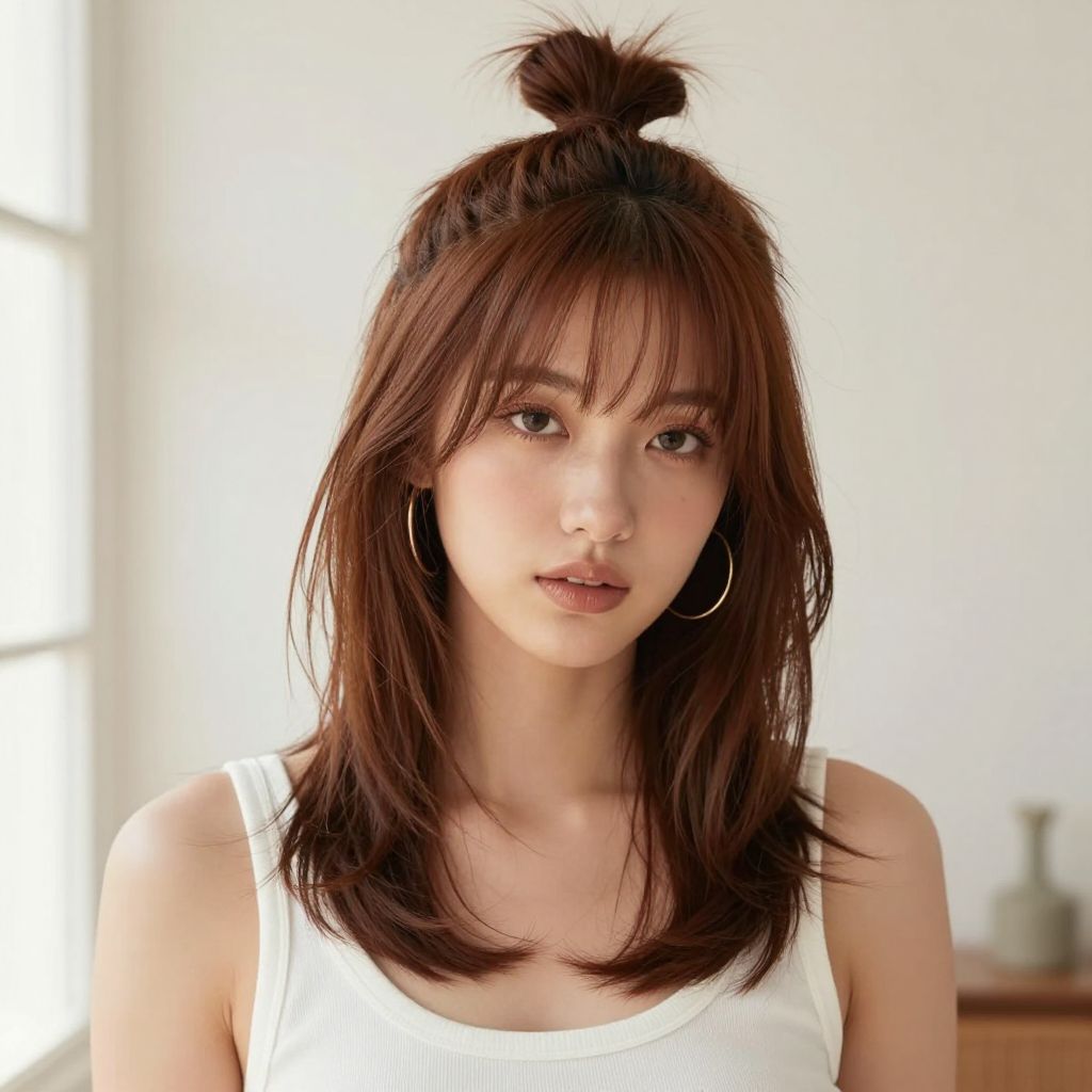 Top Knot With Wispy Bangs
