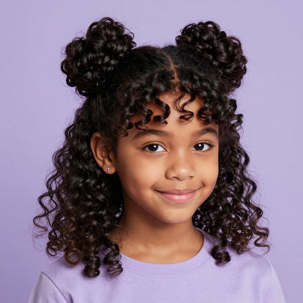 Space Buns with Curly Bangs