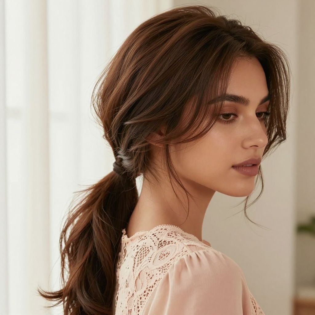 Low Ponytail with Face-Framing Tendrils