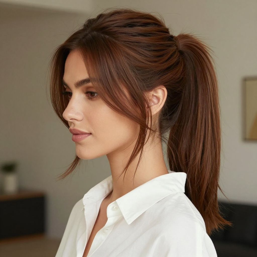 Low Ponytail with Side-Swept Part