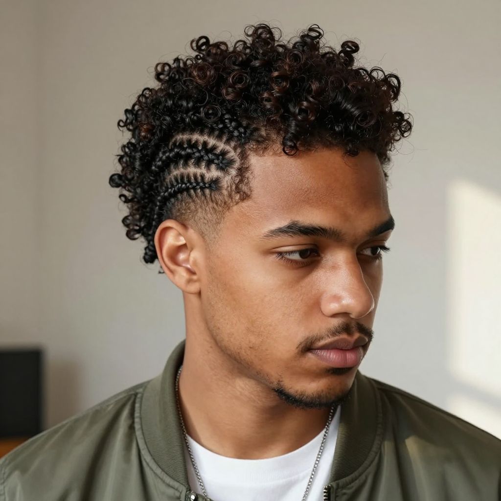 Curly Top with Cornrows on Sides