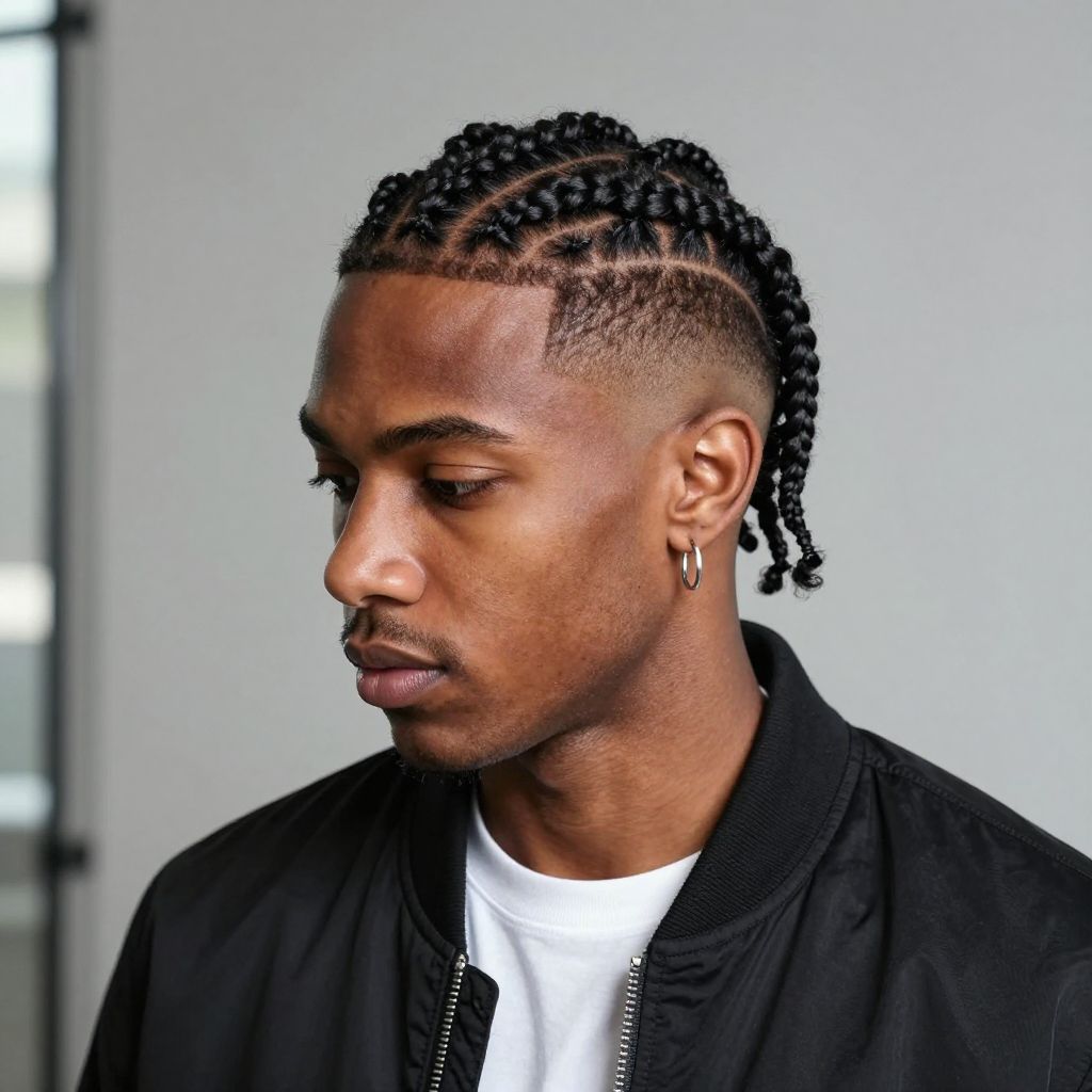 Feed-In Cornrows with Fade