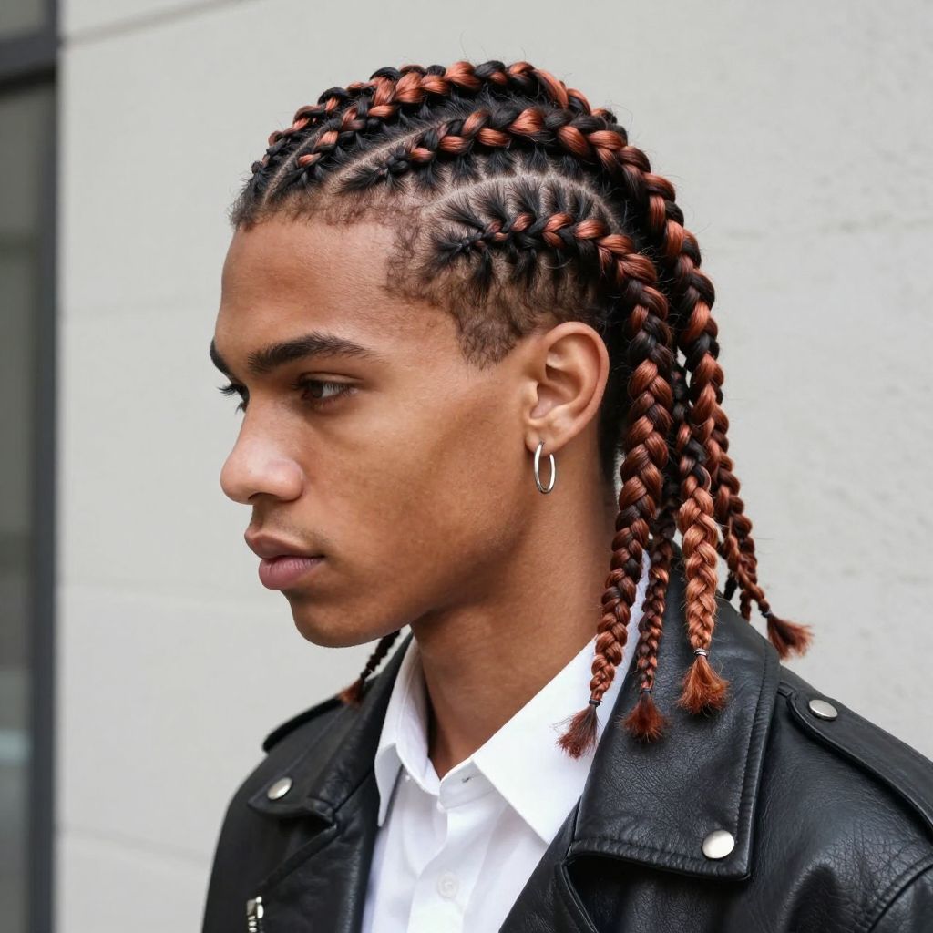 Feed-In Braids with Color Accents