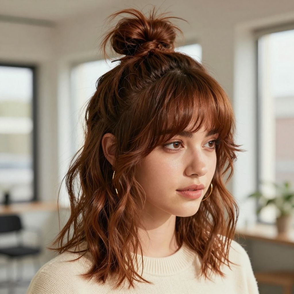 The High Messy Bun with Volume Bangs
