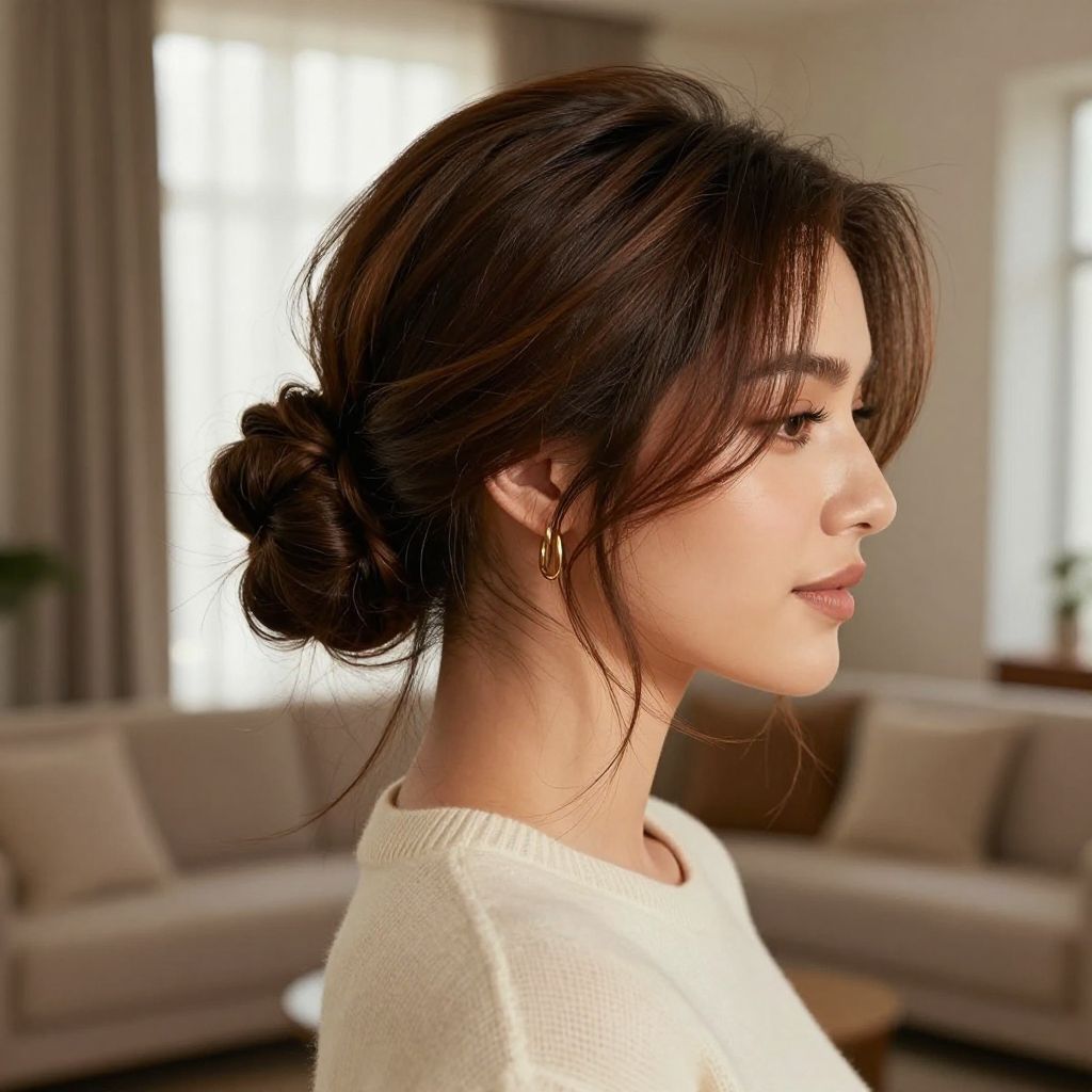 The Messy Low Bun with Face-Framing Strands