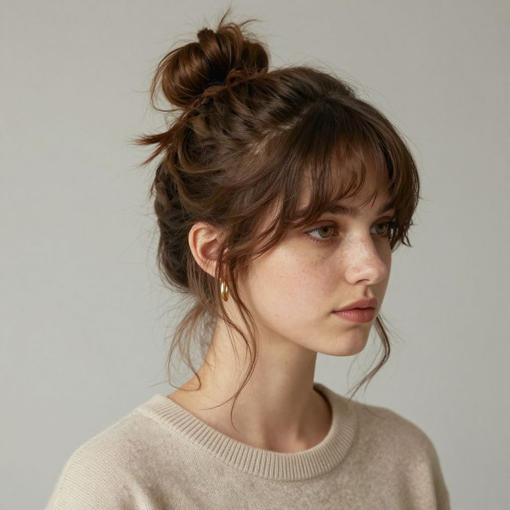 The Messy Bun with Curtain Bangs