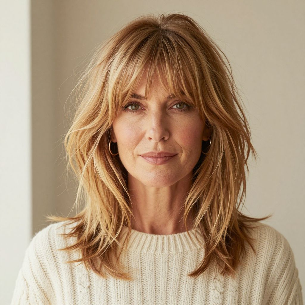 Shaggy Shoulder Length with Curtain Bangs