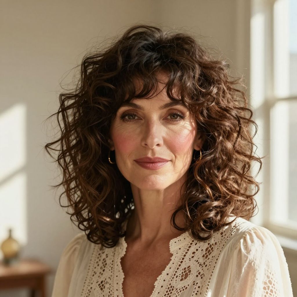 Classic Messy Curls with Side Bangs