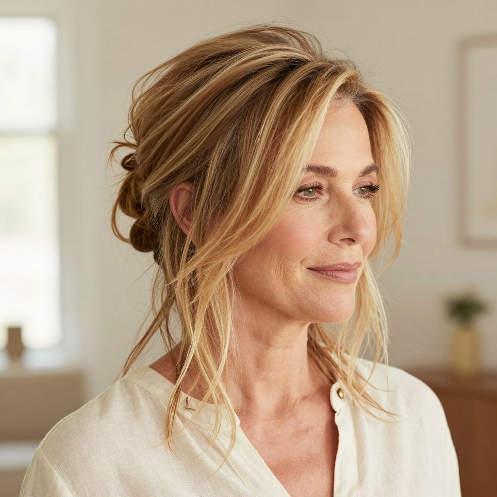 Casual Messy Updo with Wispy Layers